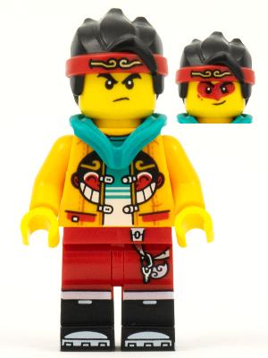 Monkie Kid - Bright Light Orange Jacket, Dark Turquoise Hood (Angry / Smile with Red Mask)