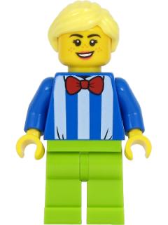 Fairground Worker - Female, White Stripes and Red Bow Tie, Lime Legs, Bright Light Yellow Hair