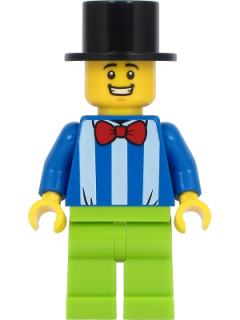 Fairground Worker - Male, White Stripes and Red Bow Tie, Lime Legs, Black Top Hat