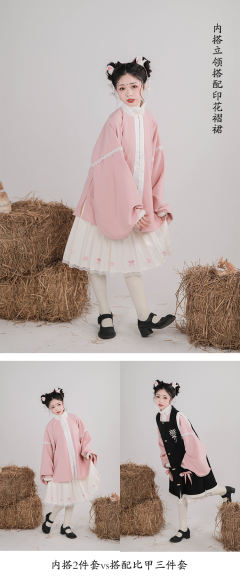 毛绒立领短袄方领绣花长比甲-资料图