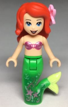 Ariel Mermaid - Pink Top, Flower in Hair, Open Mouth Smile with Stars on Tail Front