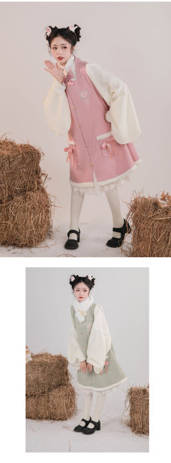 毛绒立领短袄方领绣花长比甲-资料图