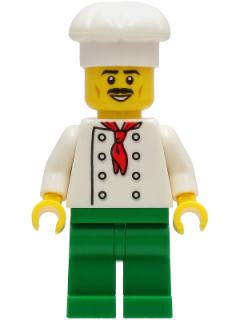 Chef - White Torso with 8 Buttons, No Wrinkles Front or Back, Green Legs, White Cook's Hat