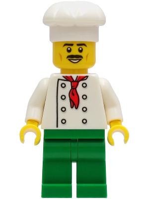 Chef - White Torso with 8 Buttons, No Wrinkles Front or Back, Green Legs, White Cook's Hat