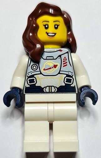 Astronaut - Female, Flat Silver Spacesuit with Harness and White Panel with Classic Space Logo, Reddish Brown Hair