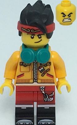 Monkie Kid - Bright Light Orange Fully Zipped up Jacket, Headphones (Smirk / Angry)