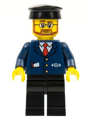 Dark Blue Suit with Train Logo, Black Legs, Black Hat, Beard and Glasses