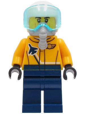 Airshow Jet Pilot - Bright Light Orange Jacket, Dark Blue Legs, White Helmet, Oxygen Mask