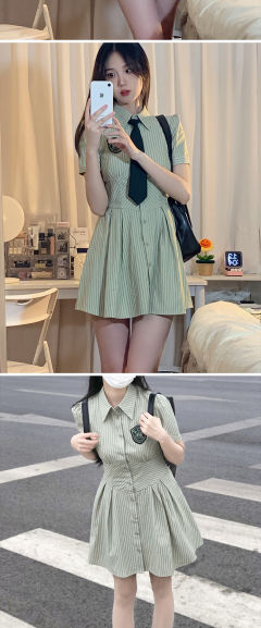 绿色条纹·衬衫裙-资料图
