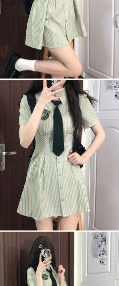 绿色条纹·衬衫裙-资料图