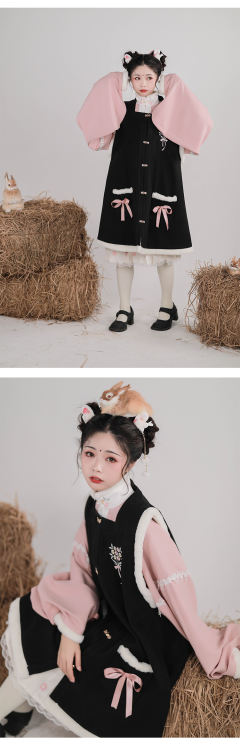 毛绒立领短袄方领绣花长比甲-资料图