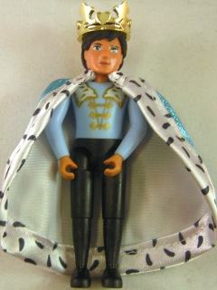 Belville Male Black Pants, Light Blue Shirt with White and Gold Fur Pattern on Shoulders, Cloak, Crown