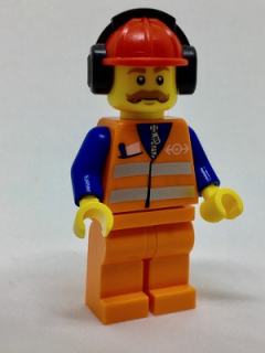 Orange Vest with Safety Stripes - Orange Legs, Red Construction Helmet with Headset