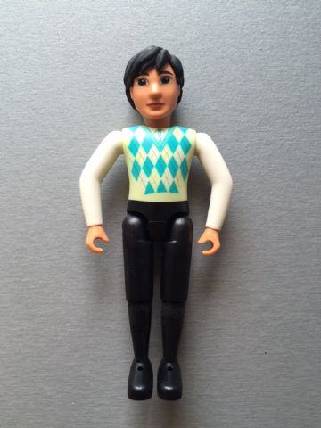 Belville Male - Black Legs, White Arms, Light Lime / Turquoise / White Argyle Top, Black Hair