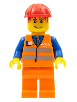 Orange Vest with Safety Stripes - Orange Legs, Red Construction Helmet, Red Bangs