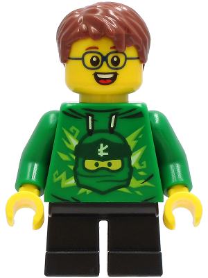 Boy - Green Ninjago Hoodie, Black Short Legs, Reddish Brown Hair