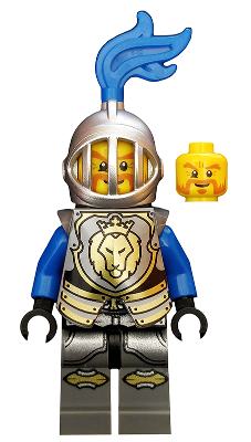 Castle - King's Knight Armor with Lion Head with Crown, Helmet with Fixed Grille, Blue Plume