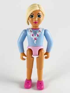 Belville Female - Girl with Light Blue Top with Fur Detail, Silver Horseshoe Necklace, Dark Pink Shoes and Long Light Yellow Hair