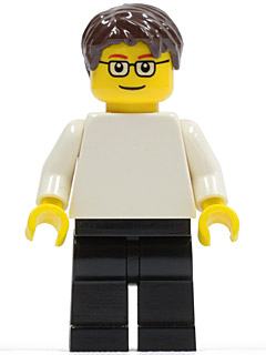 Plain White Torso with White Arms, Black Legs, Dark Brown Short Tousled Hair, Glasses