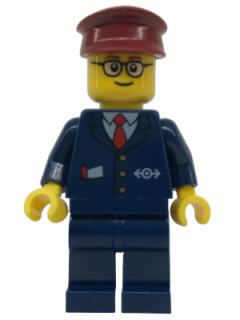 Dark Blue Suit with Train Logo, Dark Blue Legs, Dark Red Hat, Rounded Glasses - Tram Driver