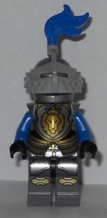 Castle - King's Knight Armor with Lion Head with Crown, Helmet with Pointed Visor, Blue Plume, Angry Face