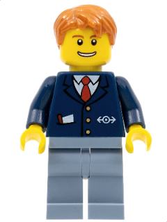 Dark Blue Suit with Train Logo, Sand Blue Legs, Dark Orange Hair - Conductor