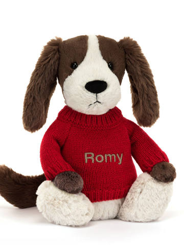 Bashful Fudge Puppy with Personalised Red Jumper