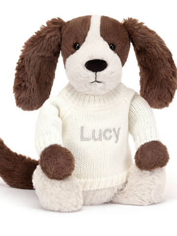 Bashful Fudge Puppy with Personalised Cream Jumper