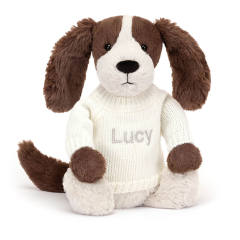 Bashful Fudge Puppy with Personalised Cream Jumper