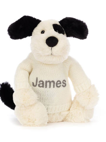 Bashful Black & Cream Puppy with Personalised Cream Jumper