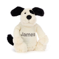 Bashful Black & Cream Puppy with Personalised Cream Jumper