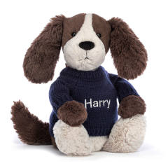 Bashful Fudge Puppy with Personalised Navy Jumper