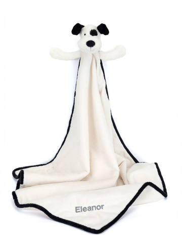 Personalised Bashful Black & Cream Puppy Blankie