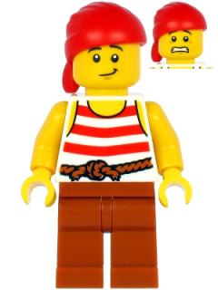 Pirate - Red Head Wrap, White Shirt with Red Stripes, Dark Orange Legs