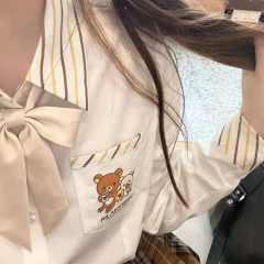 轻松小熊复古甜甜圈长袖衬衫-资料图
