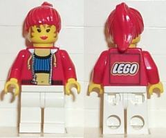 Female with Crop Top and Navel Pattern - LEGO Logo on Back, Red Hair