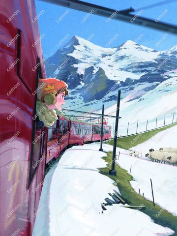 版画-高高雪山
