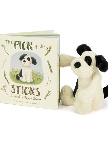 The Pick of the Sticks Book and Bashful Black & Cream Puppy Medium