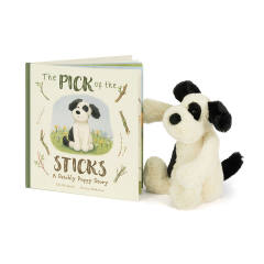 The Pick of the Sticks Book and Bashful Black & Cream Puppy Medium