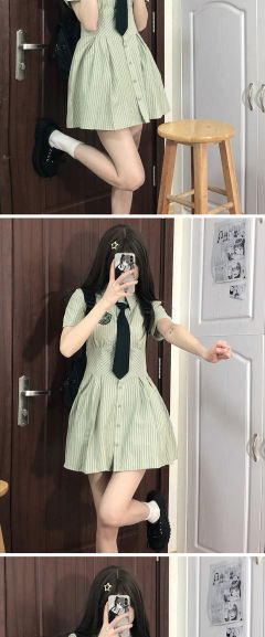 绿色条纹·衬衫裙-资料图