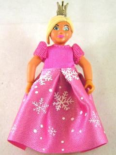 Belville Female - Girl with Bright Pink Top, Magenta Shoes and Long Light Yellow Hair, Dress with Snowflake Pattern, Crown