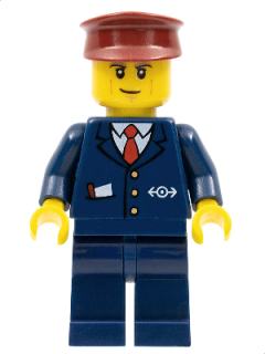 Dark Blue Suit with Train Logo, Dark Blue Legs, Dark Red Hat, Cheek Lines