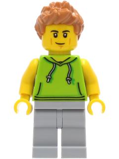 Car Driver - Male, Lime Hoodie, Light Bluish Gray Legs, Medium Nougat Hair