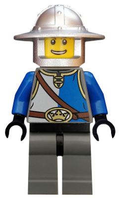 Castle - King's Knight Blue and White with Chest Strap and Crown Belt, Helmet with Broad Brim, Open Grin