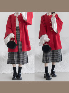 纯色汉服方领半袖中长袄-资料图