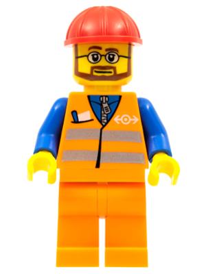 Orange Vest with Safety Stripes - Orange Legs, Red Construction Helmet, Beard and Glasses