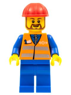 Orange Vest with Safety Stripes - Blue Legs, Red Construction Helmet, Brown Beard Rounded