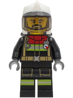 Fire - Reflective Stripes, Black Legs and Jacket with Dark Red Collar, Fire Helmet, Trans-Black Visor, Black Beard