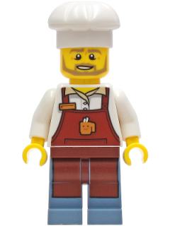 Baker - Male, Reddish Brown Apron with Cup and Name Tag, White Cook's Hat