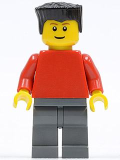 Plain Red Torso with Red Arms, Dark Bluish Gray Legs, Black Flat Top Hair (Soccer Player)